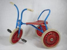 VINTAGE TRIANG TRICYCLE in red and blue with white rubber wheels, 49.5cms H overall, 70cms L