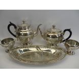 WILLIAM ROGERS 4 PIECE TEA SERVICE, SANDWICH TRAY along with a pair of '800' stamped sugar tongs,