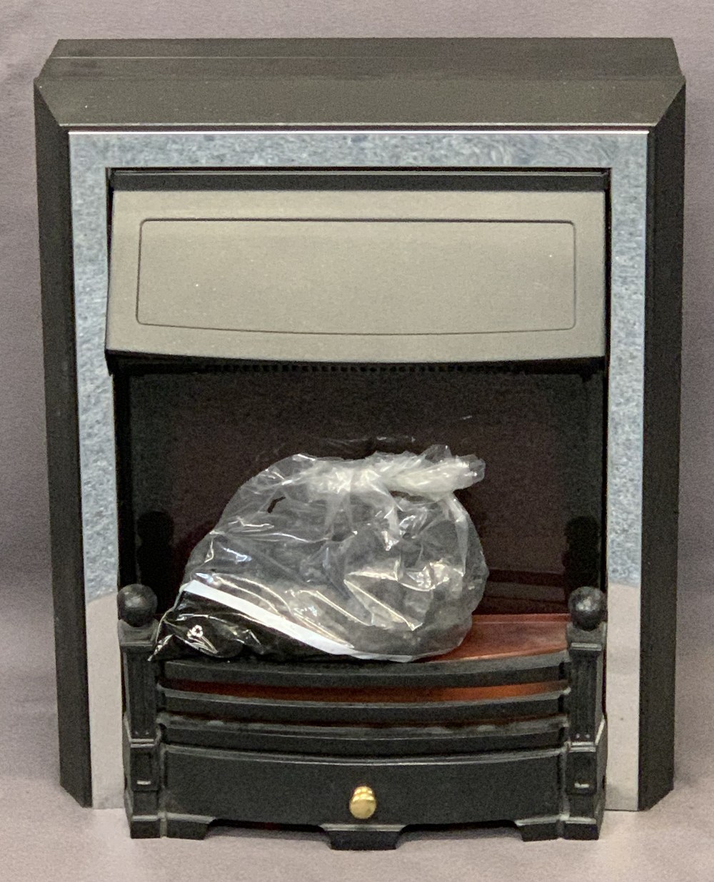 MODERN COAL EFFECT ELECTRIC FIRE in black and chrome, 62.5cms H, 52.5cms W, 30cms D maximum E/T