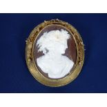 VICTORIAN & LATER JEWELLERY, 2 ITEMS - a cased pinchbeck framed cameo brooch, 15 x 4.5cms (AF) and