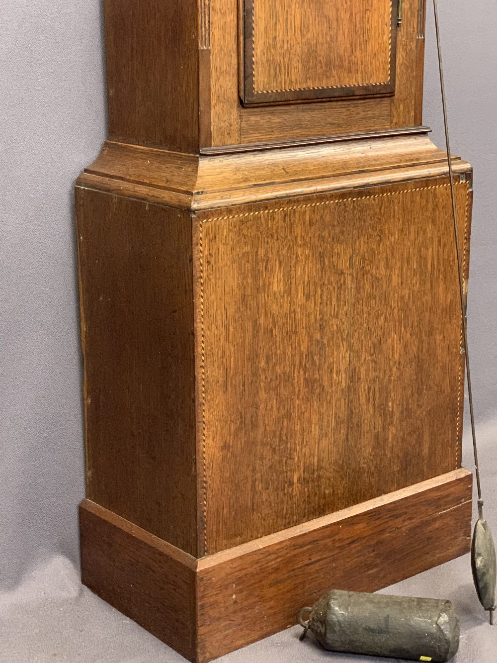 CIRCA 1840 30 HOUR INLAID OAK LONGCASE CLOCK BY J Hanbury, West Haddon, the square hood with - Image 5 of 10