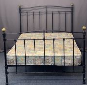 REPRODUCTION BRASS & IRON 4FT 6IN BEDSTEAD WITH MATTRESS - 130cms max H, 143cms W, 197cms L