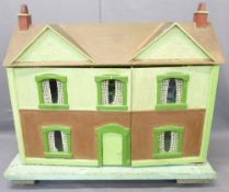 SCRATCH BUILT WOODEN DOLL'S HOUSE - on a four wheeled trolley base, early 20th century having