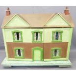 SCRATCH BUILT WOODEN DOLL'S HOUSE - on a four wheeled trolley base, early 20th century having