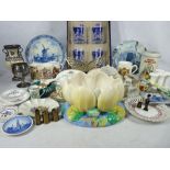 MIXED GROUP OF CHINA & GLASSWARE to include Royal Doulton crystal tumblers, Clarice Cliff Lotus