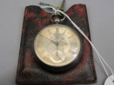 A SILVER ENCASED KEY WIND GENT'S POCKET WATCH - London 1885, having Roman numerals, floral centre