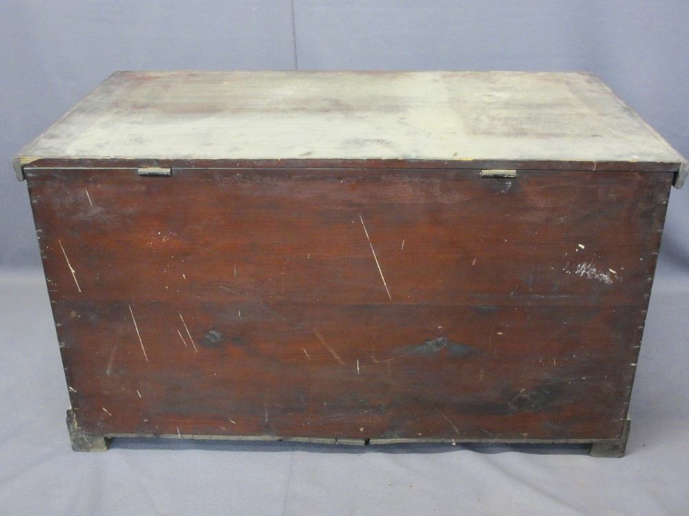 VICTORIAN PINE LIDDED CAPTAIN'S STYLE CHEST - with iron carry handles and strap hinges, interior - Image 4 of 5