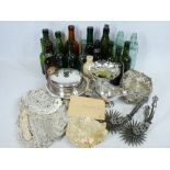 EQUESTRIAN INTEREST - a pair of spurs, also vintage lace items, old soda and beer bottles and a