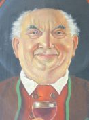 T S KIRBY oil on canvas - portrait of a jolly cardinal with wine glass, 44 x 34cms