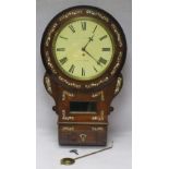 SINGLE FUSEE DROP DIAL ANTIQUE WALL CLOCK BY A N FRENCH, NEWCASTLE - Rosewood cased with mother of
