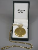 A MODERN RAPPORT ROLLED GOLD POCKET WATCH & ALBERT (little used) and inscribed 'Huw & Rita 10/12