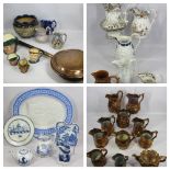 ROYAL DOULTON CHARACTER JUGS, Doulton Lambeth planter, Victorian and later jugs and a long handled