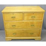 CIRCA 1900 OAK CHEST OF TWO SHORT OVER TWO LONG DRAWERS - having brass backplates and swing handles,