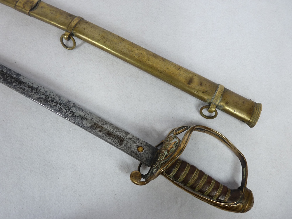 HEBBERT & CO 1845 PATTERN INFANTRY OFFICER'S SWORD, Victoria crowned VR cypher to the gothic brass