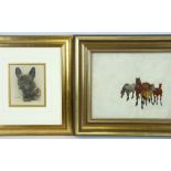 B COLLS watercolour of a French Bulldog titled 'Jules', dated 1931, 16 x 13cms and an unsigned