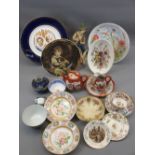 MIXED CHINA, A PARCEL including Kutani coffeeware, seated figurine and sundry plates