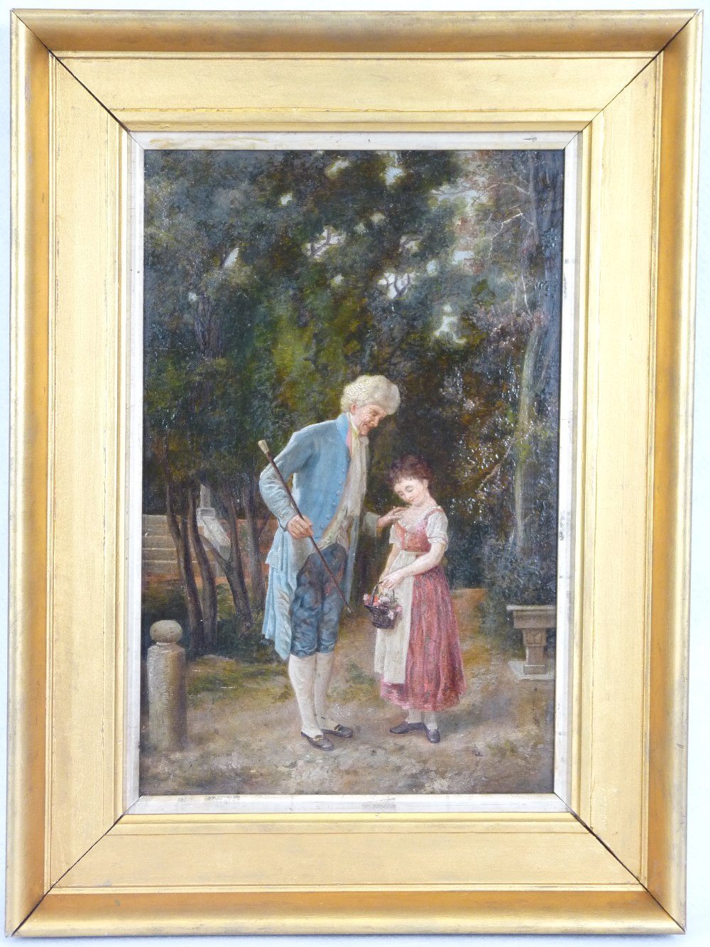 OIL ON CANVAS of a Georgian Dandy and a young flower girl, late 19th century, unsigned, 37.5 x - Image 2 of 2
