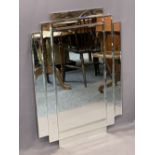 ART DECO STYLE WALL MIRROR - in multi-section bevelled glass, 77cms H, 102cms W