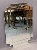 ART DECO STYLE WALL MIRROR - in multi-section bevelled glass, 77cms H, 102cms W