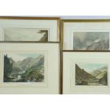 UNSIGNED WATERCOLOUR and three antique tinted prints of Point Aberglaslyn North Wales, the