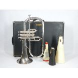 GETZEN ETERNA SILVER PLATED FLUGEL HORN - cased with accessories, no mouthpiece, 43cms L, No K45162