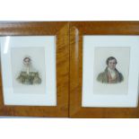 WATERCOLOUR PORTRAIT STUDIES, a pair - Dickensian style lady and gentleman, half- length in period