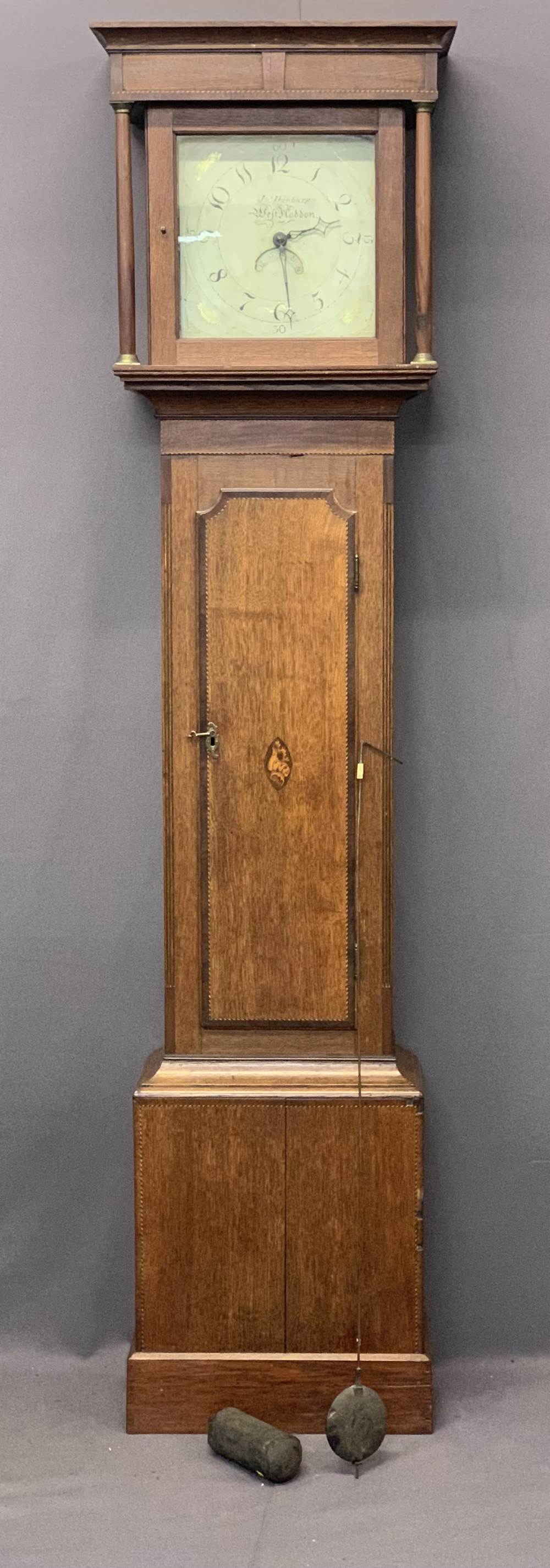 CIRCA 1840 30 HOUR INLAID OAK LONGCASE CLOCK BY J Hanbury, West Haddon, the square hood with - Image 2 of 10