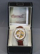 A CASED INGERSOLL CALIBRE 417 IN7900 MECHANICAL AUTO RESISTANT WRISTWATCH - cased, the yellow