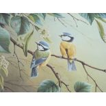 RALPH WATERHOUSE coloured limited edition print (537/750) - of two blue tits on a blossom branch,