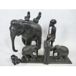 AFRICAN CARVED FIGURE OF A SEATED FIGURE - 27cms tall, a carved elephant with seated figures,