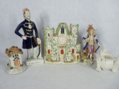 'OMER PACHA' STAFFORDSHIRE POTTERY PORTRAIT FIGURINE, Clock Tower taper holder, cottage pastille