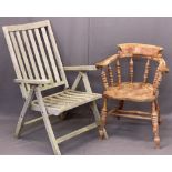 TWO VINTAGE STYLE ARMCHAIRS including a smoker's bow example, 80cms H, 64cms W, 44cms seat D and a