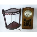 CLOCKS - Enfield 8 day polished wall clock and a mahogany fretwork corner wotnot