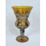 VINTAGE AMBER GLASS CHALICE/GOBLET - mounted with pierced white metal with decorative outer