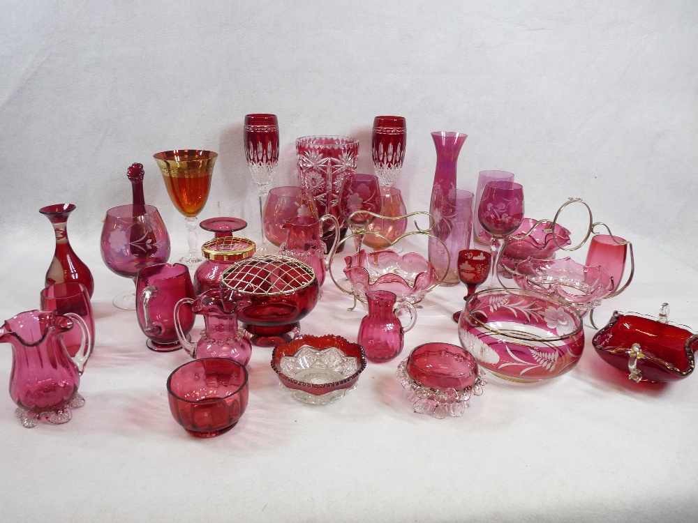 CRANBERRY & RUBY GLASSWARE, a good quantity of Victorian and later, approximately thirty pieces