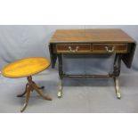 FURNITURE ASSORTMENT (2) - a reproduction sofa table with lyre ends, 75cms H, 87cms W (folded),
