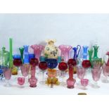 COLOURFUL VINTAGE & LATER GLASSWARE including Vaseline, cranberry, milk glass, Bristol blue and