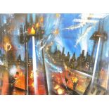 DAVID WILDE acrylic entitled - 'War of the Worlds Defeat of the Martians', signed, 50 x 66cms