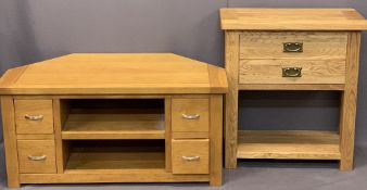 MODERN OAK HOUSEHOLD FURNITURE ITEMS (2) - a two drawer hall table with under-tier shelf, 77cms H,