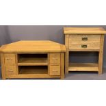 MODERN OAK HOUSEHOLD FURNITURE ITEMS (2) - a two drawer hall table with under-tier shelf, 77cms H,