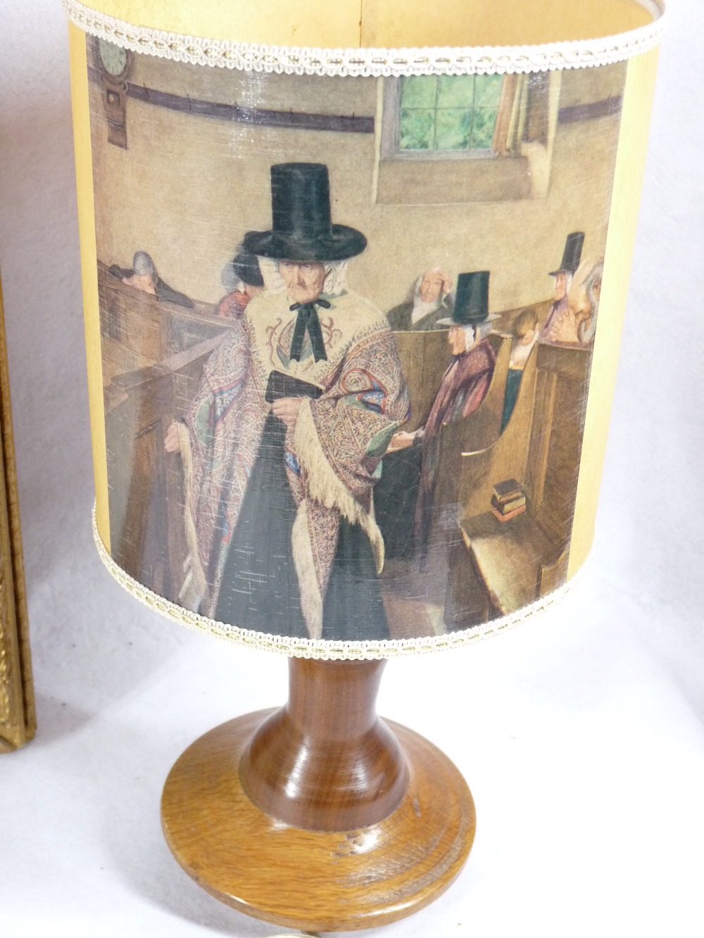 CURNOW VOSPER gilt framed print - 'Salem', 52.5 x 50.5cms along with a vintage table lamp, the shade - Image 3 of 3