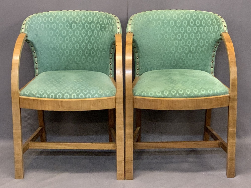 ART DECO WALNUT FURNITURE, 3 ITEMS - a pair of upholstered curved arm elbow chairs, 77cms H, 54cms - Image 3 of 4