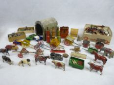BRITAINS & OTHER DIECAST TOYS & VEHICLES, tinplate petrol pumps, farm animals, figurines ETC to