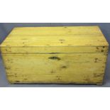 STRIPPED PINE LIDDED BOX - 39.5cms H, 83.5cms W, 42.5cms D