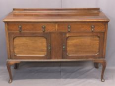 EDWARDIAN MAHOGANY SIDEBOARD - with railback, two drawers over two cupboard doors on cabriole