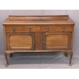 EDWARDIAN MAHOGANY SIDEBOARD - with railback, two drawers over two cupboard doors on cabriole