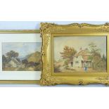 WATERCOLOURS (2) - 1. indistinctly signed (Sarjent?) rural cottage scene with figure in blue dress