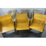 ARTS & CRAFTS STYLE OAK CHAIRS (6), peg-joined, three being in polished condition, 81cms H, 55cms