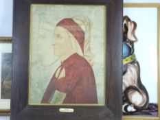 OAK FRAMED SCREEN PRINT - Dante Alighieri after the original by Giotto Di Bondone, 52.5 x 39.5cms,