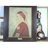 OAK FRAMED SCREEN PRINT - Dante Alighieri after the original by Giotto Di Bondone, 52.5 x 39.5cms,